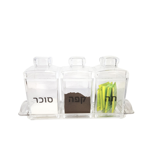סט תה/קפה/סוכר אקרילי + מגש | שקוף 
