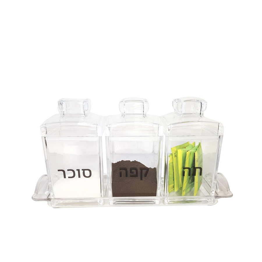 סט תה/קפה/סוכר אקרילי + מגש | שקוף 