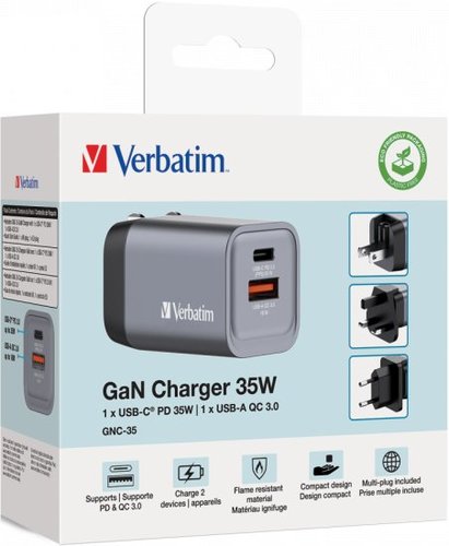 מטען קיר 35W 2-Port GaN USB-A/C מבית Verbatim