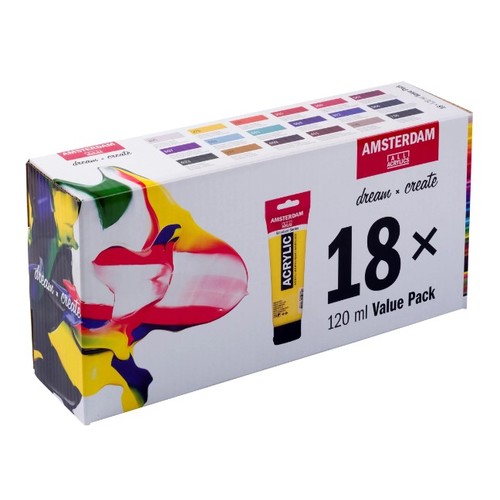 סט 18 צבעי אקריליק AMSTERDAM, שפורפרות 120 מ