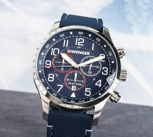 Attitude Chrono שעון יוקרה לגברים SWISS WENGER BLUE DAIL wenger swiss