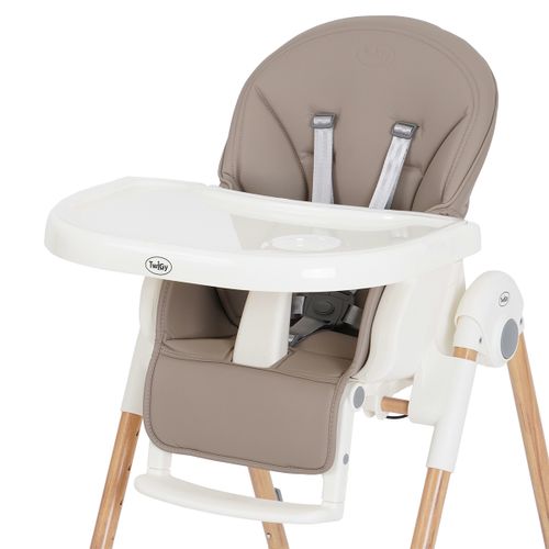 כסא אוכל לילדים Delicious בריפוד דמוי עור ומסגרת דמוי עץ, מצבי שכיבה וגובה - מוקה