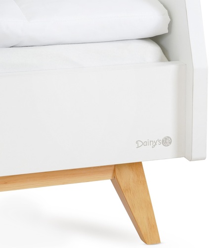 מיטת מעבר מעוצבת מעץ קרוליין Caroline עם מעקה נייד ניתן להסרה - לבן + טבעי
