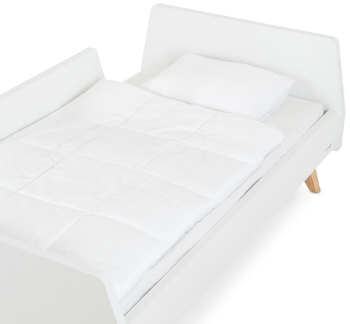 מיטת מעבר מעוצבת מעץ קרוליין Caroline עם מעקה נייד ניתן להסרה - לבן + טבעי