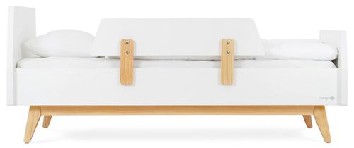מיטת מעבר מעוצבת מעץ קרוליין Caroline עם מעקה נייד ניתן להסרה - לבן + טבעי