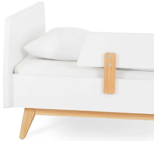 מיטת מעבר מעוצבת מעץ קרוליין Caroline עם מעקה נייד ניתן להסרה - לבן + טבעי