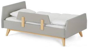 מיטת מעבר מעוצבת מעץ קרוליין Caroline עם מעקה נייד ניתן להסרה - אפור + טבעי