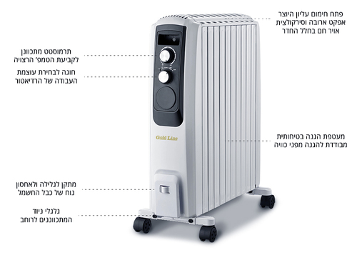 רדיאטור 10 צלעות עוצמתי מוגן ובטיחותי DINO 10 PLUS 2500W