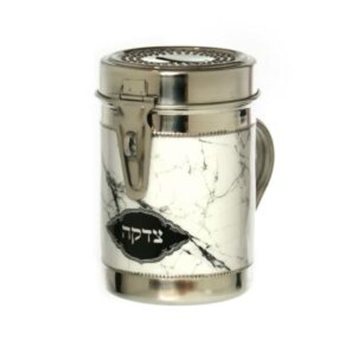קופת צדקה נירוסטה Marble לבן/שחור