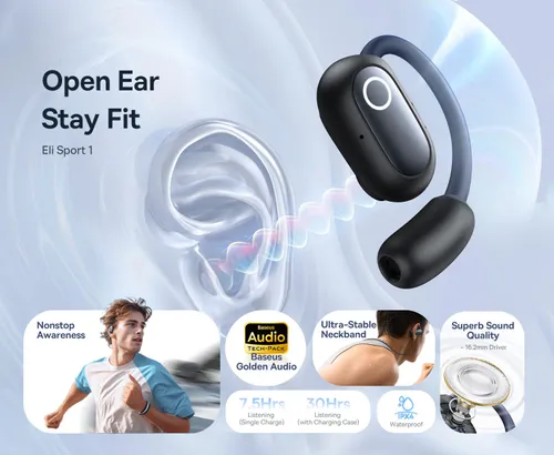 אוזניות אלחוטיות לספורט Baseus Eli Sport 1 Open-Ear TWS Earbuds - צבע שחור