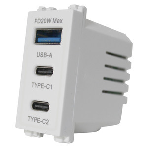 שקע USB 2.1A מהיר + TYPE C 3.0A 1 מודול בצבע לבן