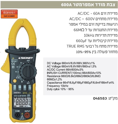רב מודד צבת דיגיטלי 600A מבית SIGNET
