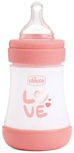 בקבוק לתינוק פרפקט 5 Perfect עם תחתית נושמת להפחתת גזים 150 מ"ל זרימה איטית - ורוד LOVE