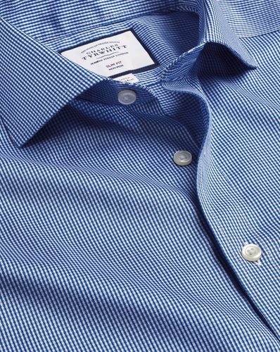 חולצה כחולה משובצת גזרת סלים -  Puppytooth Slim Fit