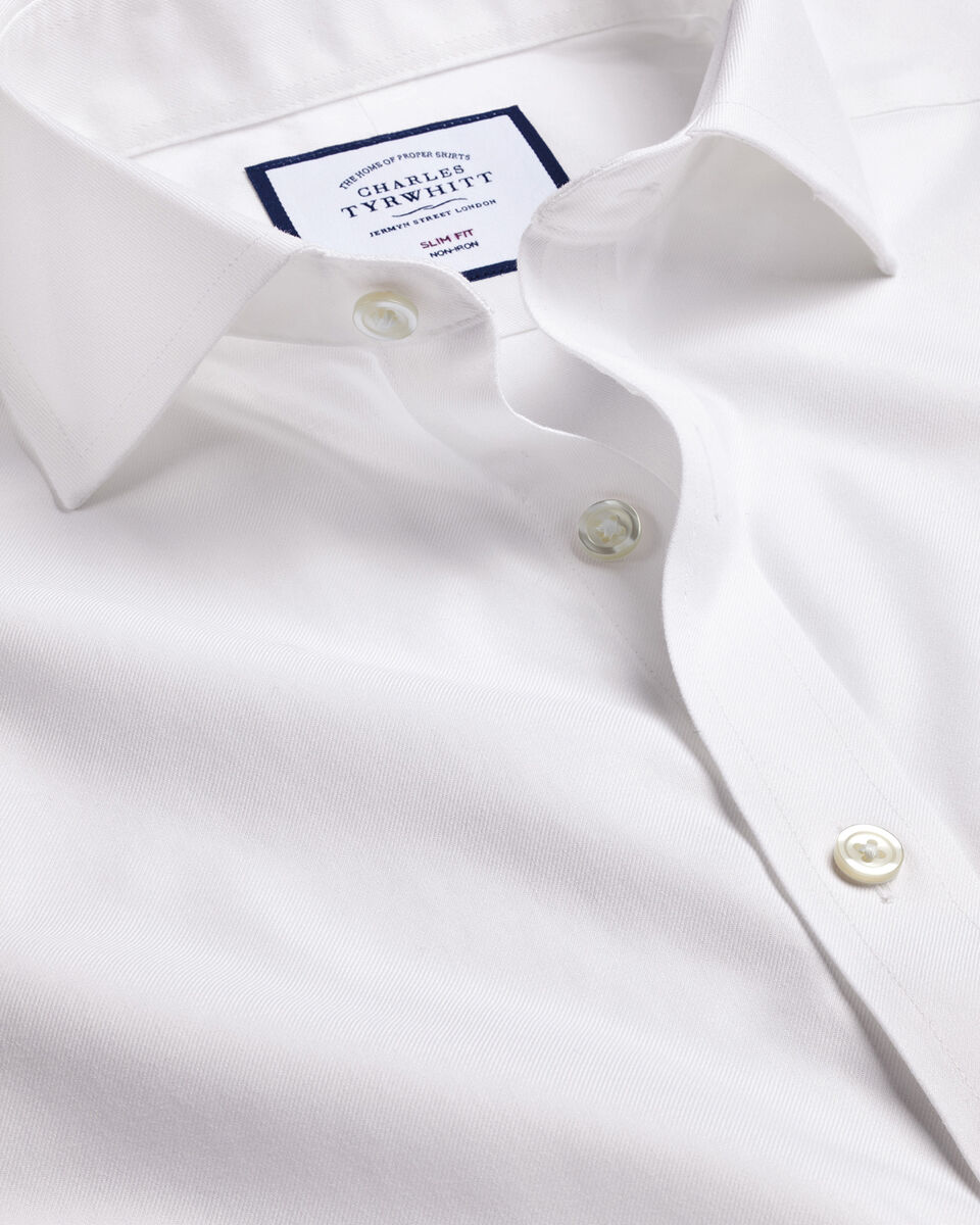 חולצה לבנה טוויל צווארון חתוך גזרת סלים - Twill Slim Fit