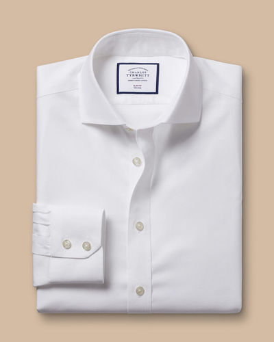 חולצה לבנה טוויל צווארון חתוך גזרת סלים - Twill Slim Fit