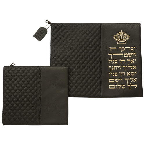 סט טלית תפילין דמוי עור שחור אותיות בולטות