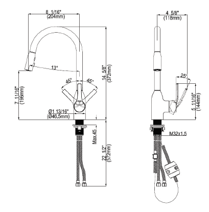 ברז נשלף למטבח יועם 7488 כרום ניקל 