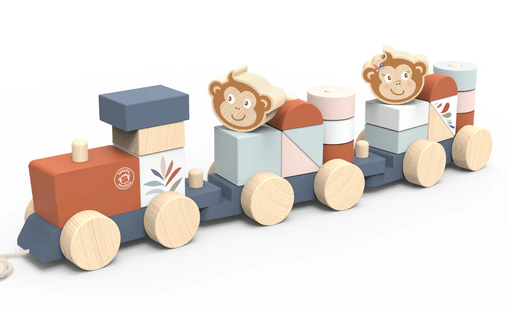 רכבת השחלה מעץ עם קוביות 