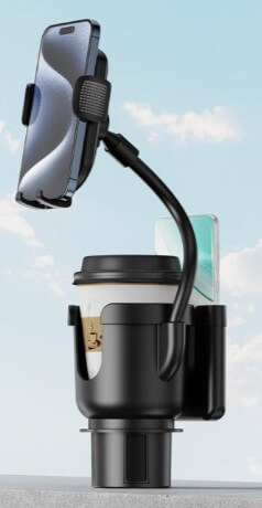 3 ב-1, מחזיק כוסות לרכב + 2 מקומות לטלפון הסלולרי שלכם במתקן אחד.