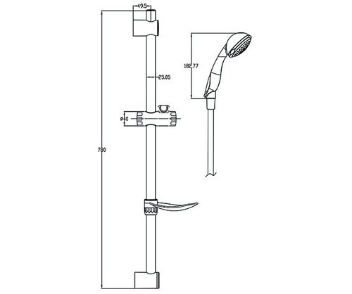נופר - ערכה למקלחת מוט, מקלחת יד וצינור | כרום | 801490 | חמת HAMAT