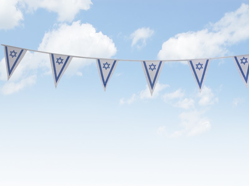 שרשרת דגלי ישראל משולשים מבד באורך 25 מטר, 20X28 ס"מ