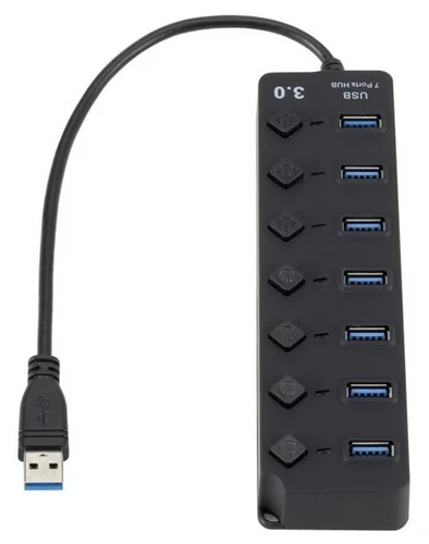 רכזת USB3.0 איכותית עם 7 פורטים + מפסק לכל יציאה + אופציה לחיבור ספק כוח Dagan CMP-USB3HUB5