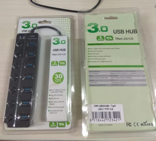 רכזת USB3.0 איכותית עם 7 פורטים + מפסק לכל יציאה + אופציה לחיבור ספק כוח Dagan CMP-USB3HUB5