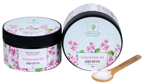 מלח אמבט ארומתרפי גרניום נענע 350 גרם