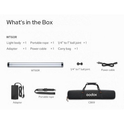 מקל אור עמיד במים Godox WT60R RGB Dive Tube Light 64cm