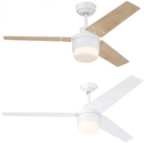 מאוורר תקרה 48 אינץ' Westinghouse Talia - גימור גוף לבן, 3 כנפיים מתהפכות בצבע מייפל/לבן - כולל שלט