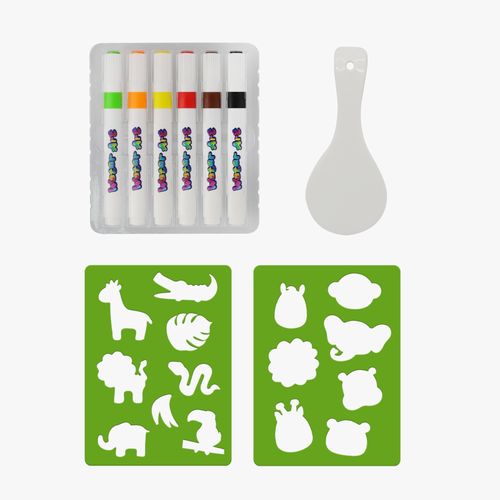 צפצפים: 6 טושים ו 2 שבלונות ליצירת ציורים צפים על גבי מים - ספארי