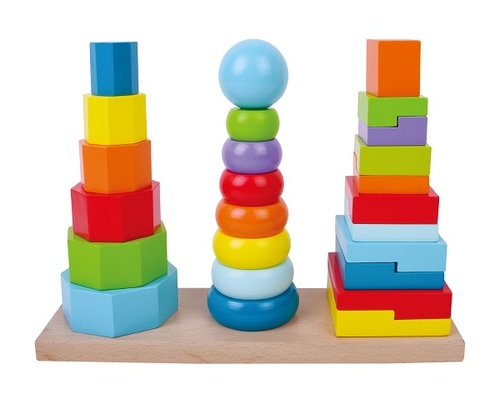 משחק השחלה שלושה מגדלים מעץ PITOYS לפיתוח חשיבה ומוטוריקה
