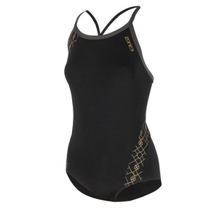 בגד ים נשים ZONE3 WOMAN ICONIC BOUND BACK COSTUME שחור-זהב טכני מנדף ועמיד לכלור