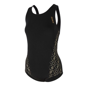 בגד ים נשים ZONE3 WOMAN ICONIC CLASSIC COSTUME שחור-זהב טכני מנדף ועמיד לכלור
