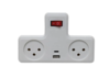 מפצל חשמל T עם מפסק, 2 שקעים וחיבור TYPE C + USB