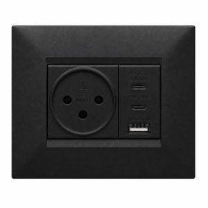 1 שקע + שקע טעינה 20W שחור מט לקופסא 3 - קומפלט – ניסקו סוויץ’