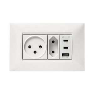שקע ישראלי + שקע דו פיני + שקע טעינה USB C 20W לקופסא 4 – קומפלט – ניסקו סוויץ’