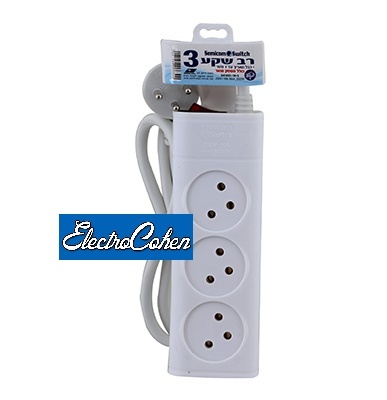 רב שקע 3 + כבל עד 1 מטר + מפסק hyundai