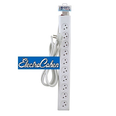 רב שקע 10 + כבל 3 מטר + מפסק  מאושר מכון התקנים