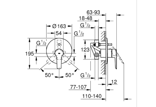 אינטרפוץ 4 דרך START כרום ניקל GROHE