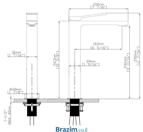 ברז גבוה לכיור מונח עם פיה דגם B551-MB בצבע שחור מבית קארלוס.