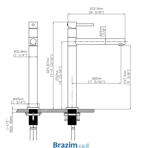 ברז גבוה לכיור מונח B205B-C כרום