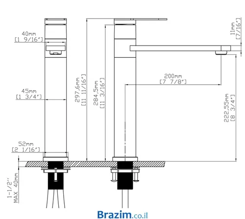 ברז גבוה לכיור מונח עם פיה דגם B981-GM גרפיט של קארלוס.