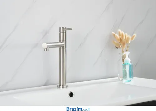 ברז גבוה לכיור מונח עם פיה מוברשת מדגם B205B-BN של קארלוס.