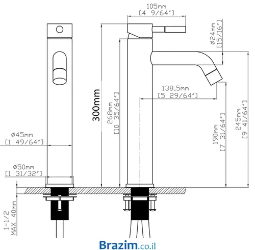 ברז גבוה לכיור מונח B205-MB עם פיה שחורה של קארלוס.