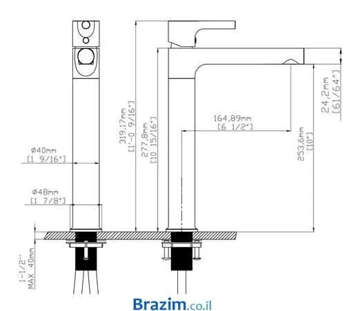 ברז גבוה לכיור מונח עם פיה מוברשת, דגם B983-BN, מותג קארלוס.