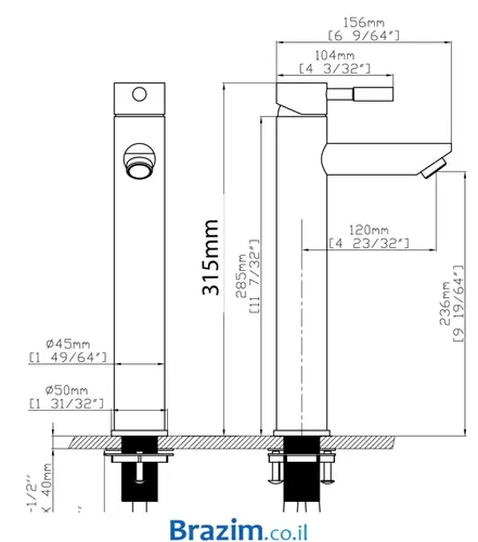 ברז גבוה לכיור מונח B204-MB עם פיה שחורה של קארלוס.