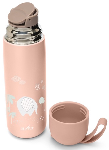 בקבוק/תרמוס טרמי 400 מ''ל עם שסתום לחץ, כוס שתייה ורצועת נשיאה - ורוד פיל