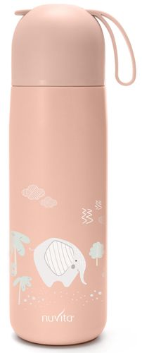 בקבוק/תרמוס טרמי 400 מ''ל עם שסתום לחץ, כוס שתייה ורצועת נשיאה - ורוד פיל